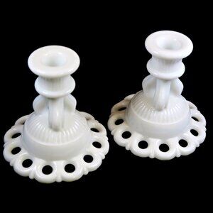 Westmoreland Doric Milk Glass Single Light Candlestick (Set of 2) 1947-1984